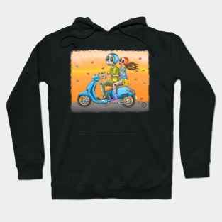 Cute Skeleton Couple - Dia De Los Muertos - Colorful Skeletons Scooter Ride Along Hoodie